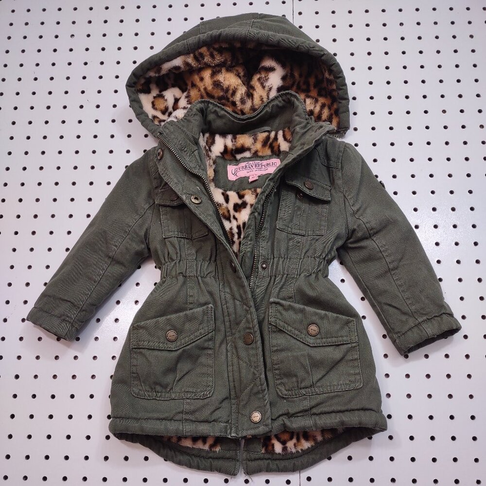 Urban Republic Green Toddler Jacket with Leopard Lining